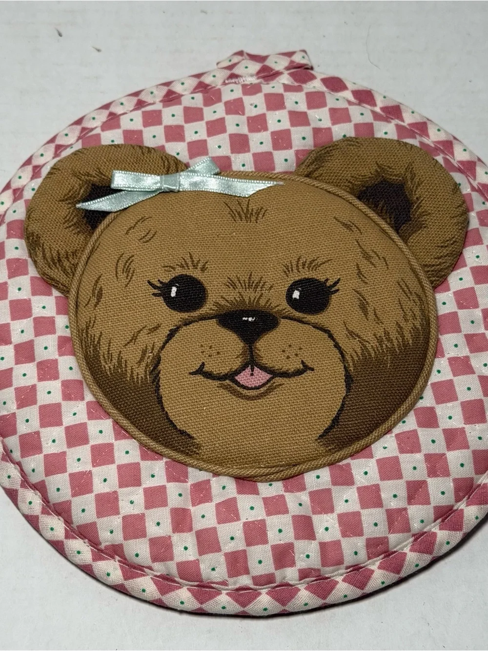 Vintage Teddy Bear Pink Round Circle Kitchen Cooking Potholder